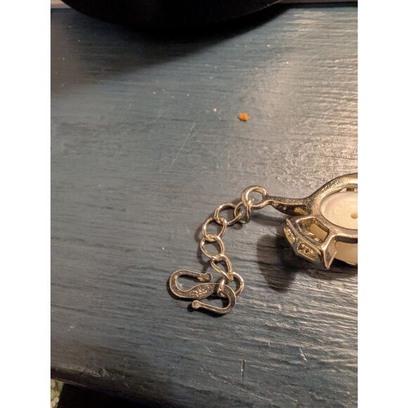 Marked 18K GP Silver Tone Faux Mabe Pearl CZ Hook Clasp 7.5"-8.5" Bracelet - Picture 5 of 10